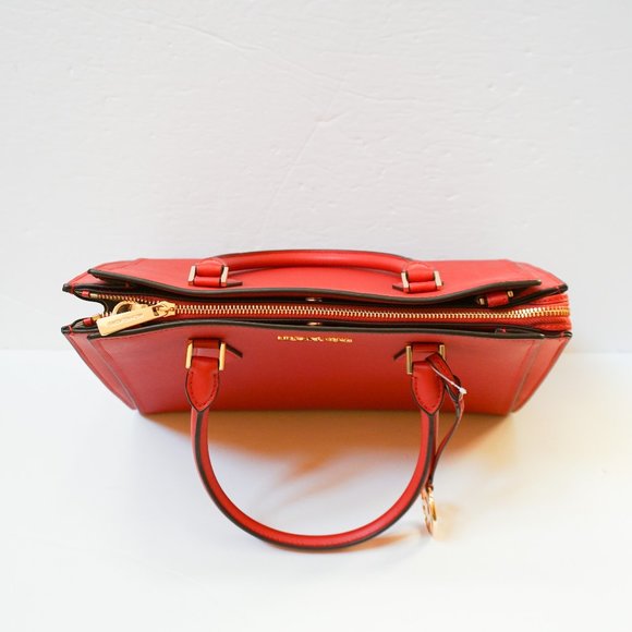 Michael Kors Hope Large Satchel Shoulder Crossbody Bag Red Flame - Picture 9 of 13